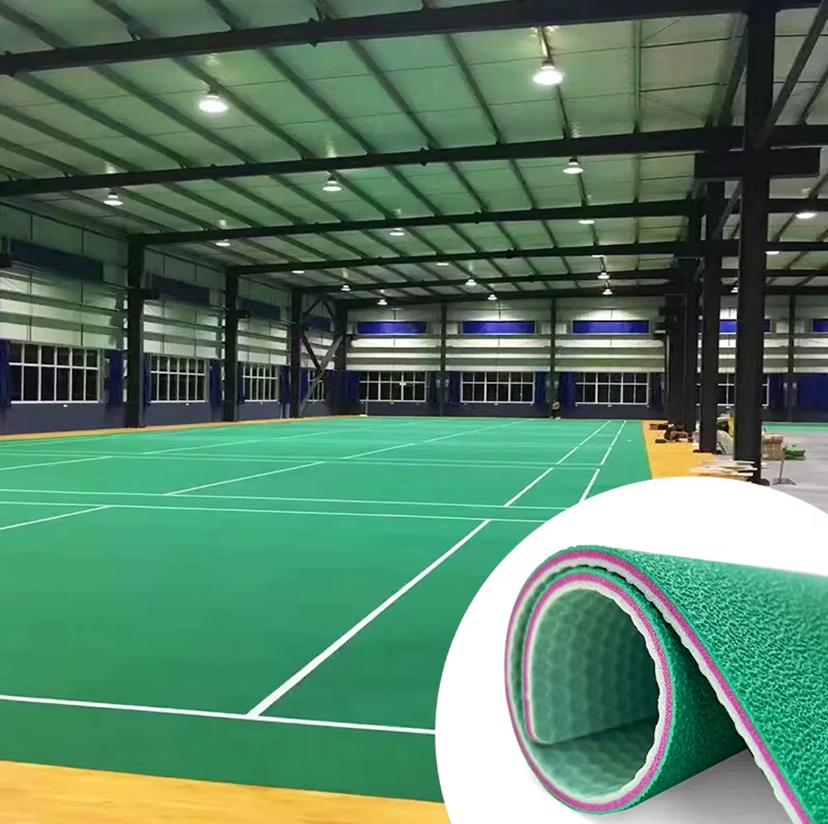 Pemasangan lantai vinyl dan karpet lapangan badminton dengan Lem EFLOOR